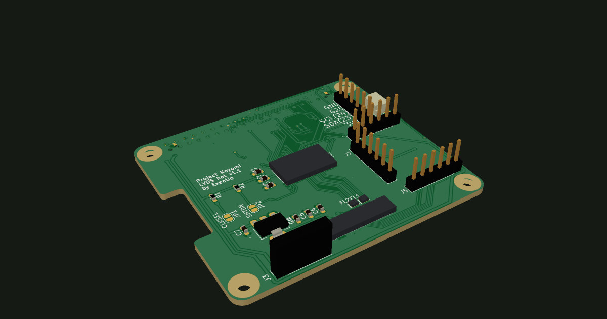 3D render of the TensorFleet/koyomi-lvds-hat PCB